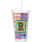 Blue Madras Plaid Print Double Wall Tumbler with Straw (Personalized)