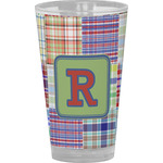 Blue Madras Plaid Print Pint Glass - Full Color (Personalized)