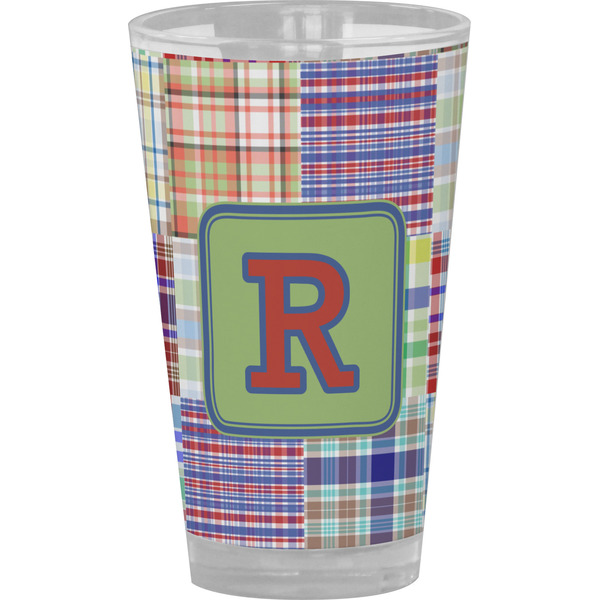 Custom Blue Madras Plaid Print Pint Glass - Full Color (Personalized)