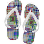 Blue Madras Plaid Print Flip Flops (Personalized)