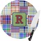 Blue Madras Plaid Print Round Glass Cutting Board - Medium (Personalized)