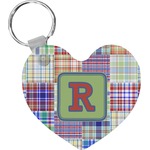 Blue Madras Plaid Print Heart Plastic Keychain w/ Initial
