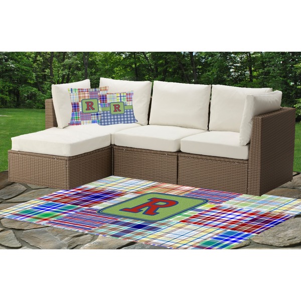 Blue Madras Plaid Outdoor Mat & Cushions