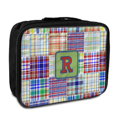 Blue Madras Plaid Print Insulated Lunch Bag (Personalized)