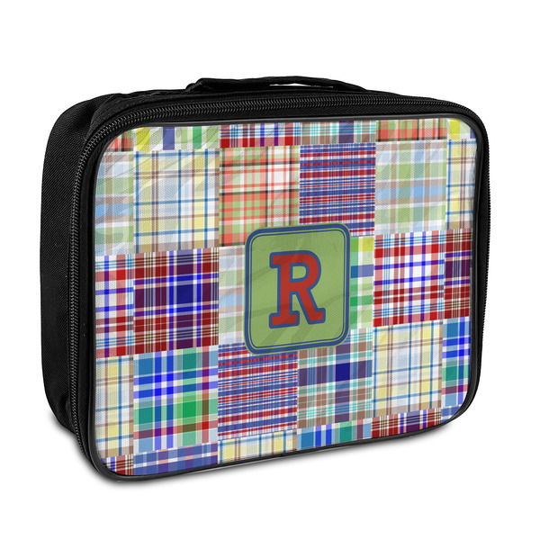 Custom Blue Madras Plaid Print Insulated Lunch Bag (Personalized)
