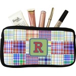 Blue Madras Plaid Print Makeup / Cosmetic Bag - Small (Personalized)