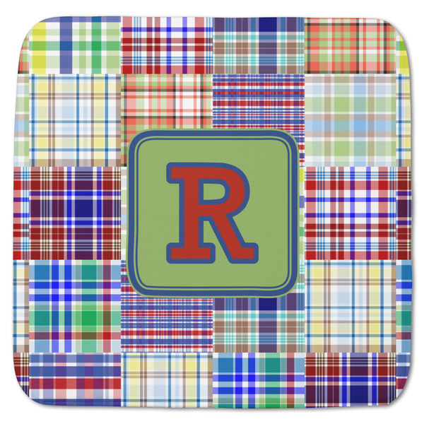 Custom Blue Madras Plaid Print Memory Foam Bath Mat - 48"x48" (Personalized)