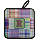 Blue Madras Plaid Print Pot Holder w/ Initial