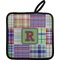 Blue Madras Plaid Print Pot Holder w/ Initial