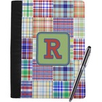 Blue Madras Plaid Print Notebook Padfolio - Large w/ Initial