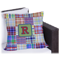 Blue Madras Plaid Print Outdoor Pillow (Personalized)