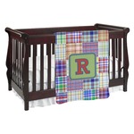 Blue Madras Plaid Print Baby Blanket (Single Sided) (Personalized)