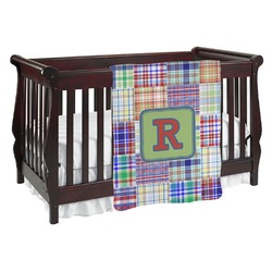 Blue Madras Plaid Print Baby Blanket (Single Sided) (Personalized)
