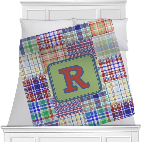 Custom Blue Madras Plaid Print Minky Blanket - Toddler / Throw - 60"x50" - Double Sided (Personalized)