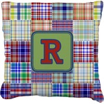 Blue Madras Plaid Print Faux-Linen Throw Pillow (Personalized)