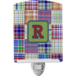 Blue Madras Plaid Print Ceramic Night Light (Personalized)