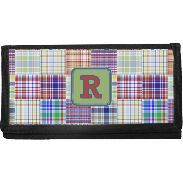 Custom Blue Madras Plaid Print Canvas Checkbook Cover (Personalized)