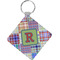 Blue Madras Plaid Print Diamond Plastic Keychain w/ Initial