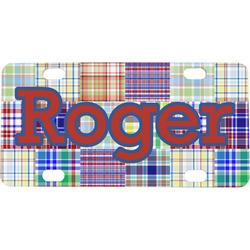 Blue Madras Plaid Print Mini/Bicycle License Plate (Personalized)