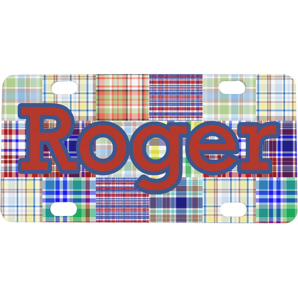 Custom Blue Madras Plaid Print Mini/Bicycle License Plate (Personalized)