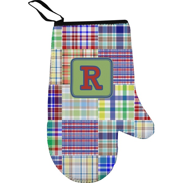 Blue Madras Plaid Personalized Oven Mitt