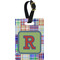 Blue Madras Plaid Print Plastic Luggage Tag - Rectangular w/ Initial