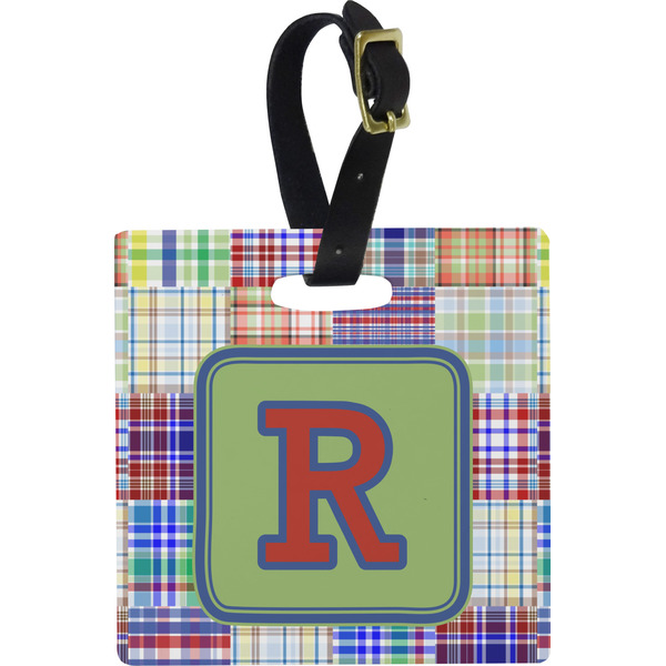 Blue Madras Plaid Personalized Square Luggage Tag