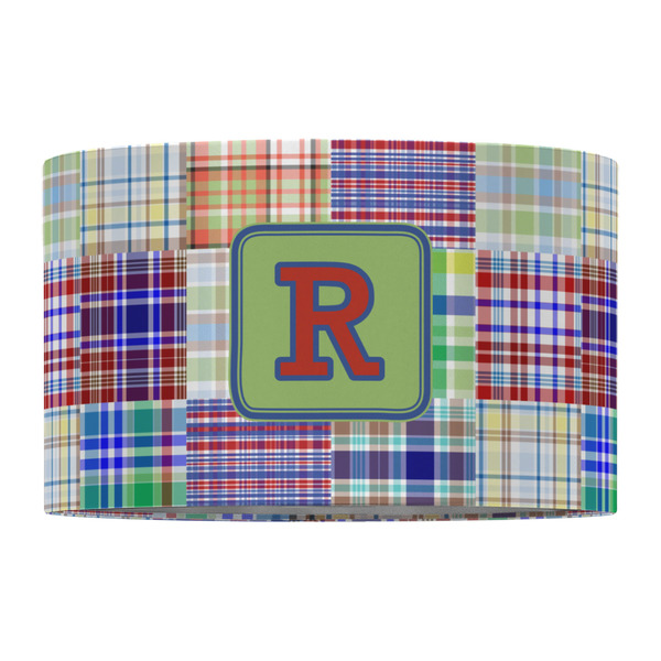 Blue Madras Plaid Print 12" Drum Lampshade - FRONT (Fabric)