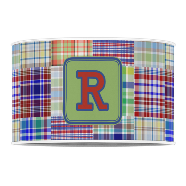 Blue Madras Plaid Print 12" Drum Lampshade - FRONT (Poly Film)