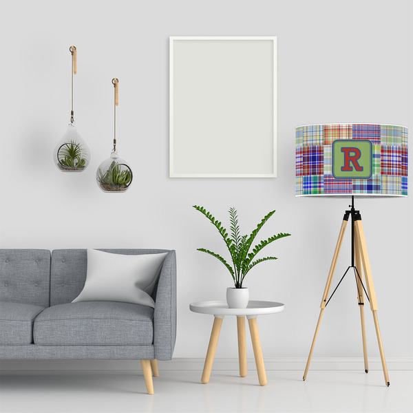 Blue Madras Plaid Print 12" Drum Lampshade - LIFESTYLE