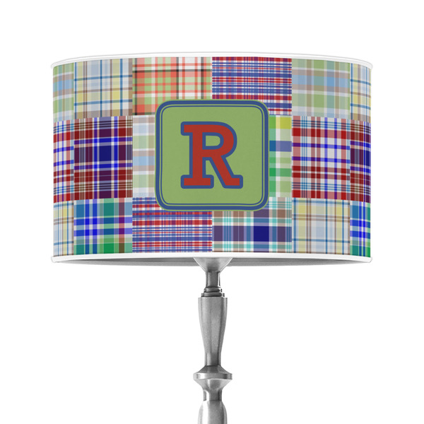 Custom Blue Madras Plaid Print 12" Drum Lamp Shade - Poly-film (Personalized)