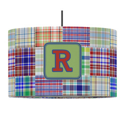 Blue Madras Plaid Print 12" Drum Pendant Lamp - Fabric (Personalized)