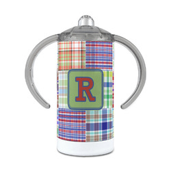 Blue Madras Plaid Print 12 oz Stainless Steel Sippy Cup (Personalized)