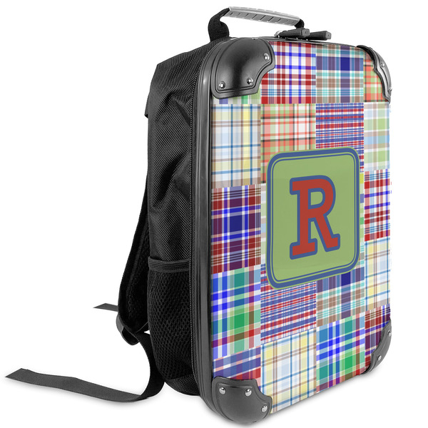 Custom Blue Madras Plaid Print Kids Hard Shell Backpack (Personalized)