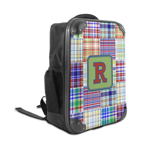 Blue Madras Plaid Print 15" Backpack - ANGLE VIEW