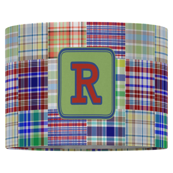 Blue Madras Plaid Print 16" Drum Lampshade - FRONT (Fabric)