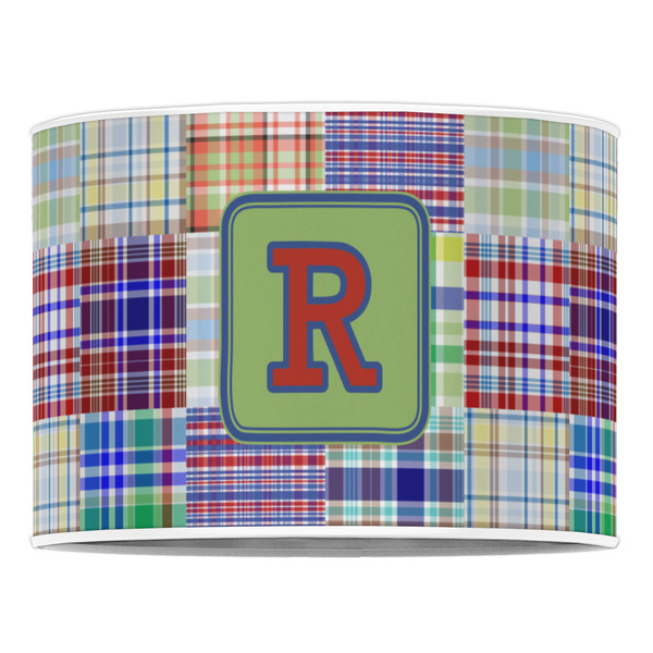 Blue Madras Plaid Print 16" Drum Lampshade - FRONT (Poly Film)