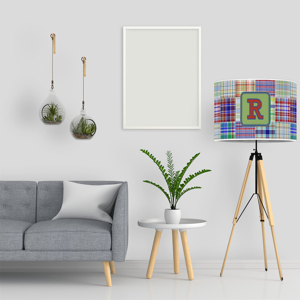 Blue Madras Plaid Print 16" Drum Lampshade - LIFESTYLE