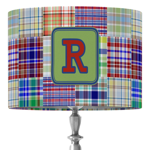 Custom Blue Madras Plaid Print 16" Drum Lamp Shade - Fabric (Personalized)