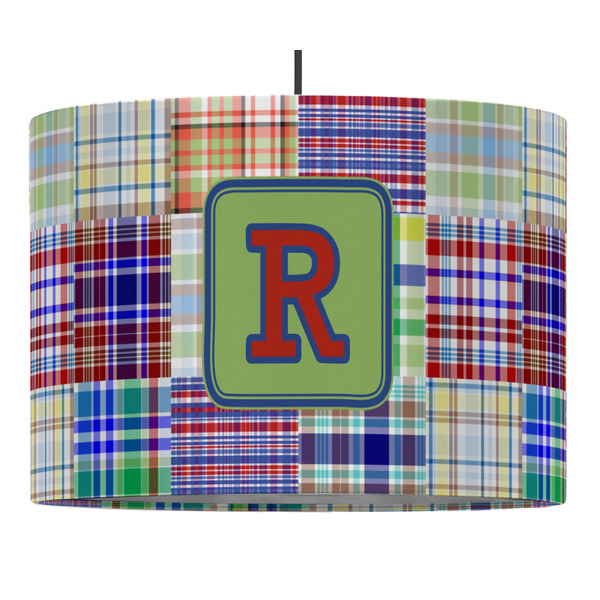 Blue Madras Plaid Print 16" Drum Lampshade - PENDANT (Fabric)