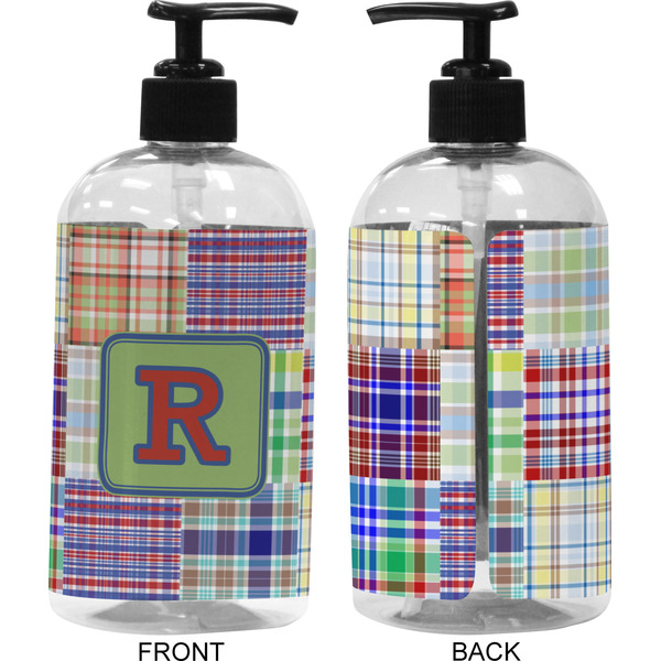 Blue Madras Plaid Print 16 oz Plastic Liquid Dispenser (Approval)