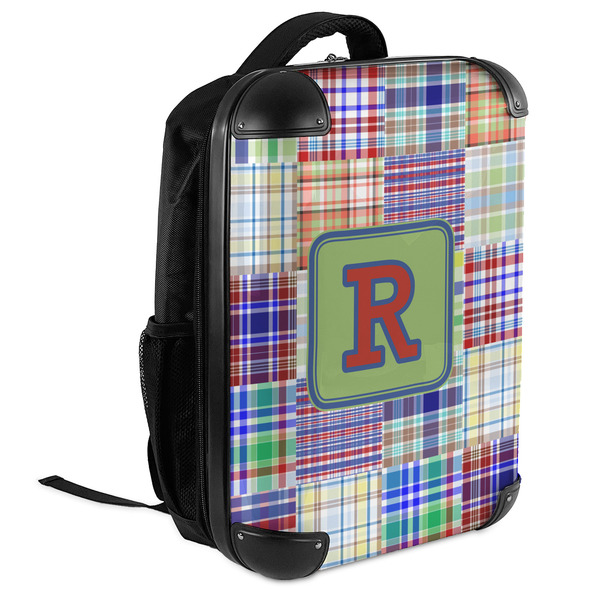 Blue Madras Plaid Print 18" Hard Shell Backpacks - ANGLED VIEW