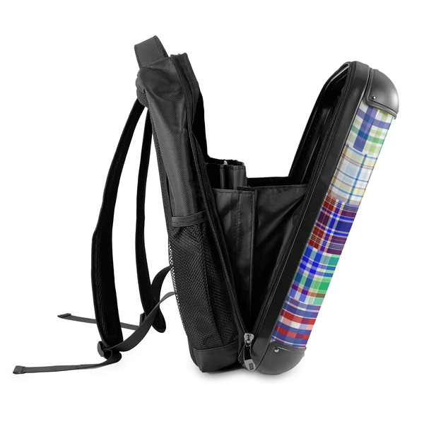 Blue Madras Plaid Print 18" Hard Shell Backpacks - SIDE OPEN