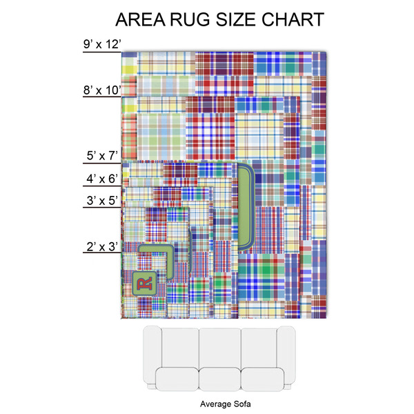Blue Madras Plaid Print 2'x3' Indoor Area Rugs - Size Chart