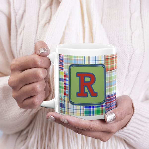 Blue Madras Plaid Print 20oz Coffee Mug - LIFESTYLE