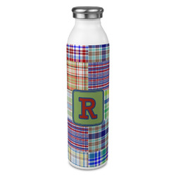 Blue Madras Plaid Print 20oz Stainless Steel Water Bottle - Full Print (Personalized)