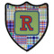 Blue Madras Plaid Print Iron On Shield Patch B w/ Initial