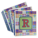 Blue Madras Plaid Print 3-Ring Binder (Personalized)