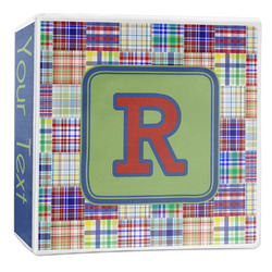 Blue Madras Plaid Print 3-Ring Binder - 2 inch (Personalized)