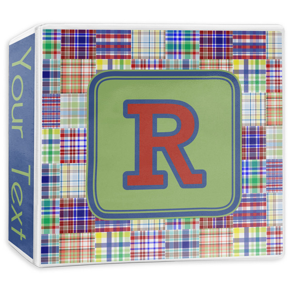 Custom Blue Madras Plaid Print 3-Ring Binder - 3 inch (Personalized)